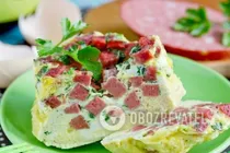 Омлет с колбасой - Шаг 7 Омлет с колбасой - Шаг 7