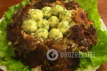 Салат "Гнездо глухаря" с грибами - Шаг 10 Салат "Гнездо глухаря" с грибами - Шаг 10
