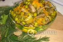 Салат из куриных сердечек с солеными огурцами - Шаг 7 Салат из куриных сердечек с солеными огурцами - Шаг 7
