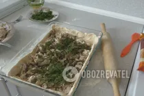 Слоеный пирог с курицей и грибами - Шаг 5 Слоеный пирог с курицей и грибами - Шаг 5
