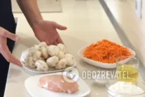 Салат с корейской морковью, курицей и грибами - Шаг 1 Салат с корейской морковью, курицей и грибами - Шаг 1