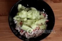 Салат в тарталетках с крабовыми палочками - Шаг 3 Салат в тарталетках с крабовыми палочками - Шаг 3