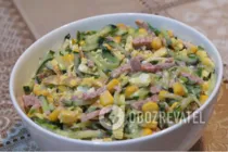 Салат с огурцом и кукурузой - Шаг 8 Салат с огурцом и кукурузой - Шаг 8