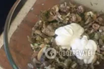 Салат з курячими сердечками і печерицями - Крок 9 Салат з курячими сердечками і печерицями - Крок 9