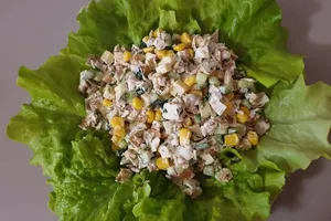 Салат с сердцем и кукурузой - пошаговый рецепт Салат с сердцем и кукурузой - пошаговый рецепт
