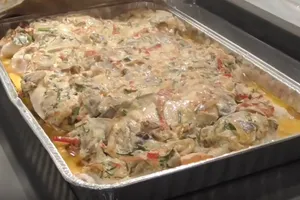 Курка, тушкована під вершково-грибним соусом - покроковий рецепт Курка, тушкована під вершково-грибним соусом - покроковий рецепт