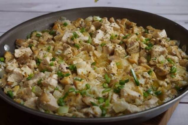 Курица с грибами в сливочном соусе на сковороде 