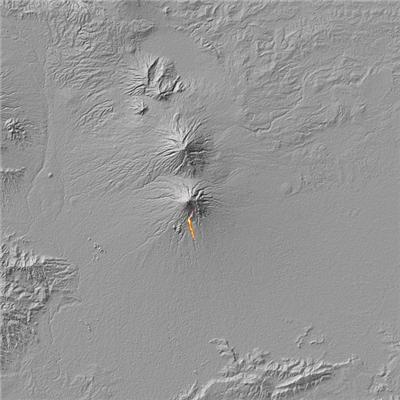 Извержения вулкана на горе Мерапи показано на этом спутниковом снимке NASA Terra