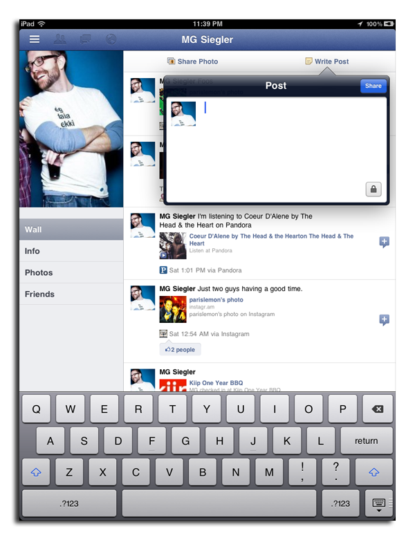 Соцсеть Facebook пришла на планшет iPad