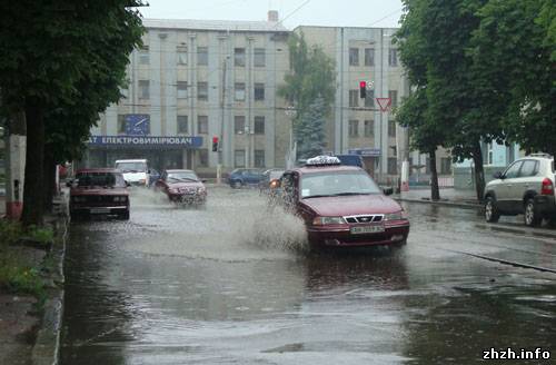 Сильна злива перетворила вулиці Житомира на річки