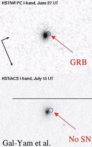 Спалах GRB 060614 засікла гамма-обсерваторія Swift.  Об'єкт спостерігали за допомогою космічного телескопа Hubble і з Землі.  Наднової на місці спалаху не виявлено.