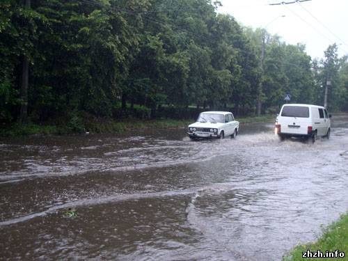 Сильна злива перетворила вулиці Житомира на річки