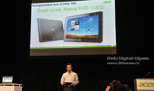 Acer показал 4-ядерный планшет с Full HD-экраном. Фото, видео