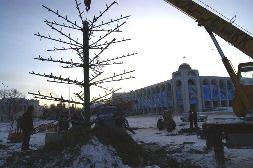 В Киргизии упала главная елка страны