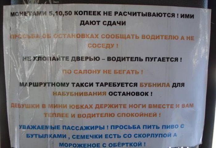 Приколы и смешные объявления в маршрутках. Фото 
