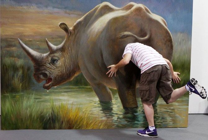 Носороги и акулы на выставке 3D-картин в Китае. Фото 