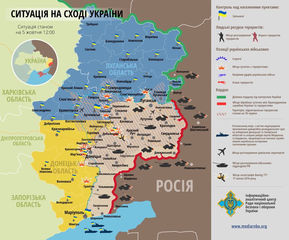 Очередной день "перемирия" унес жизни двух украинских военных: карта зоны АТО