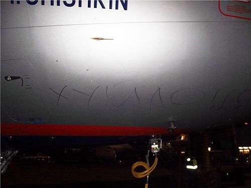 В Борисполе самолет "Аэрофлота" разукрасили надписями о Путине: опубликованы фото