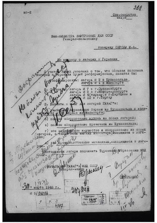 Немецкие лагеря разбирали и использовали в системе ГУЛАГ. Документ