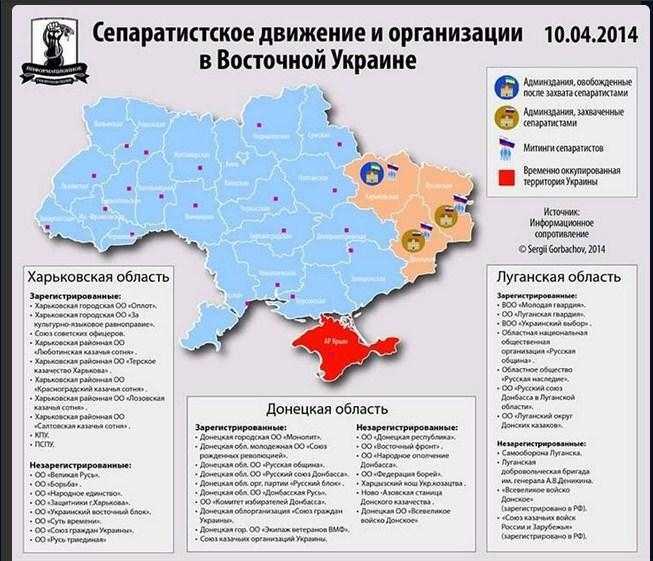 Опублікована актуальна карта сепаратистських виступів в Україні