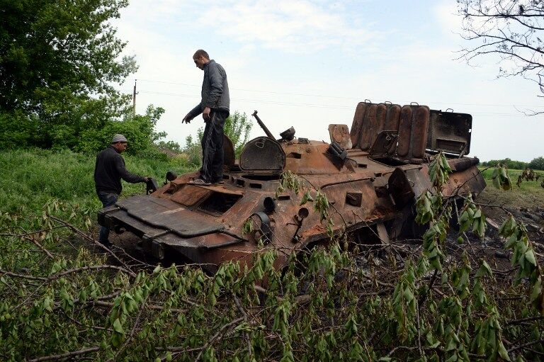 Сгоревшая украинская техника под Краматорском