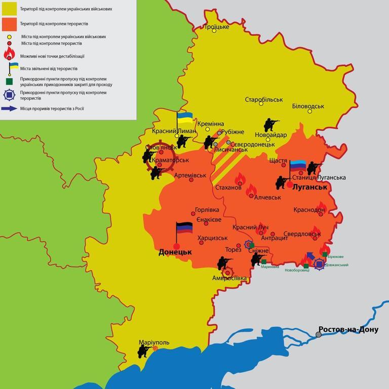 Можливі точки спалахів тероризму на Донбасі. Інфографіка