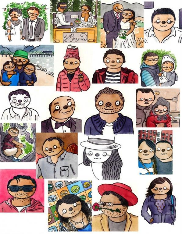 Художник берет фото людей с Facebook и превращает их в ленивцев