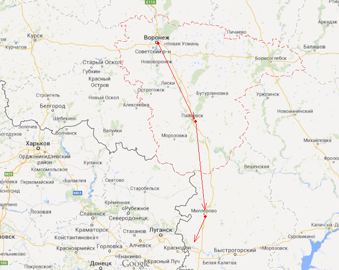 В сети появилась актуальная карта передвижения "гуманитарного конвоя РФ"