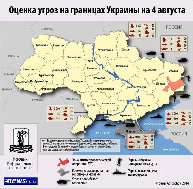 Украинские разведчики опубликовали карту группировок войск РФ у границ Украины