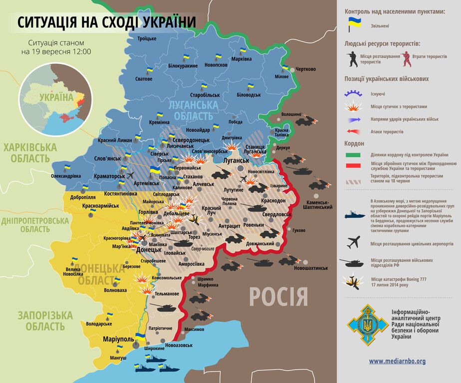 Терористи і війська РФ нанесли ракетні удари по силовикам: мапа зони АТО