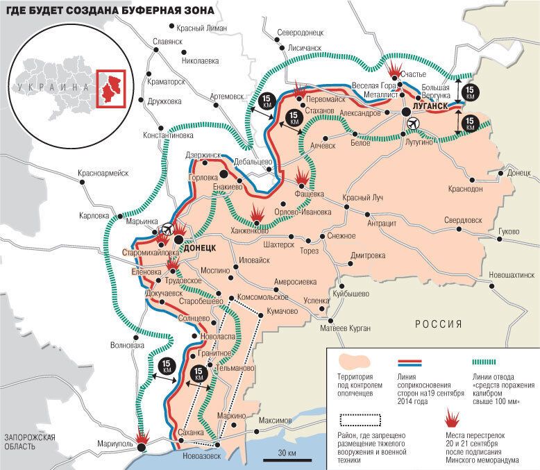 Опубликована карта предполагаемой буферной зоны на Донбассе