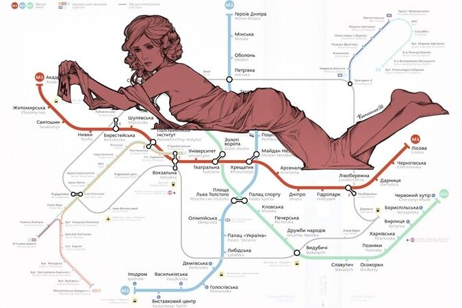 На карте киевского метро появились три девушки: синяя, зеленая и красная