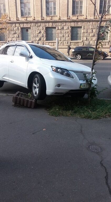 "Навалялся и припарковался": в Киеве Lexus "завис" над бетонной клумбой - фотофакт