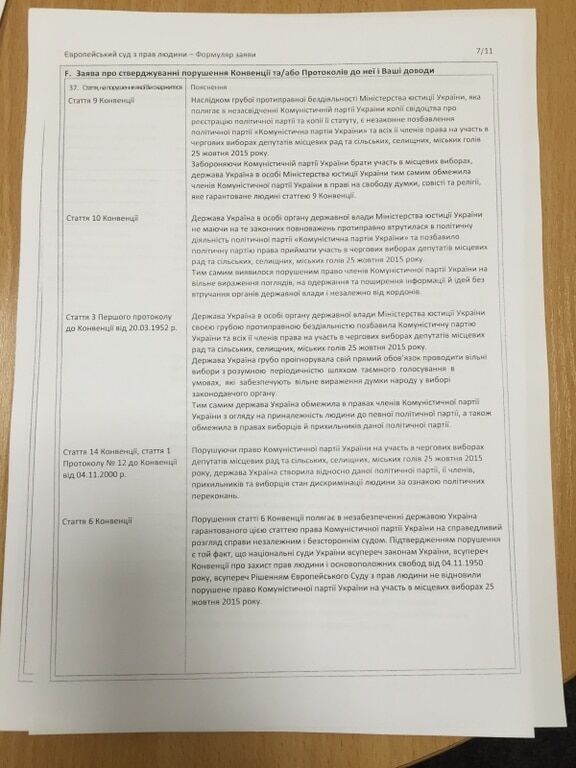 Комуністи наскаржилися на Україну до Євросуду: опубліковано документ