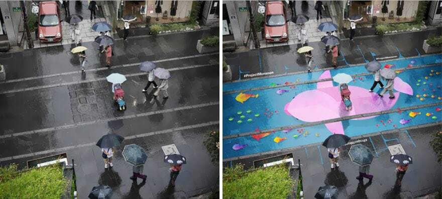Рисунки, которые появляются во время дождя: потрясающие работы дизайнеров
