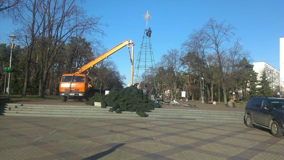 У київському парку встановили ялинку-конус: фотофакт
