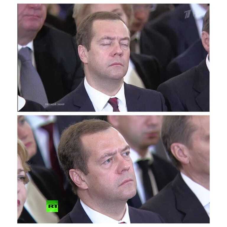 Баюшки-баю, Димон: соцсети "троллят" Медведева, "спящего" на выступлении Путина