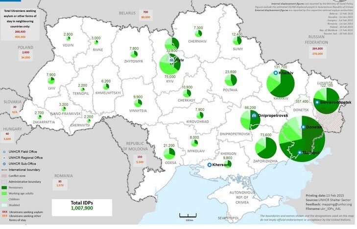 ООН: в Украине более 1 миллиона переселенцев. Карта перемещений
