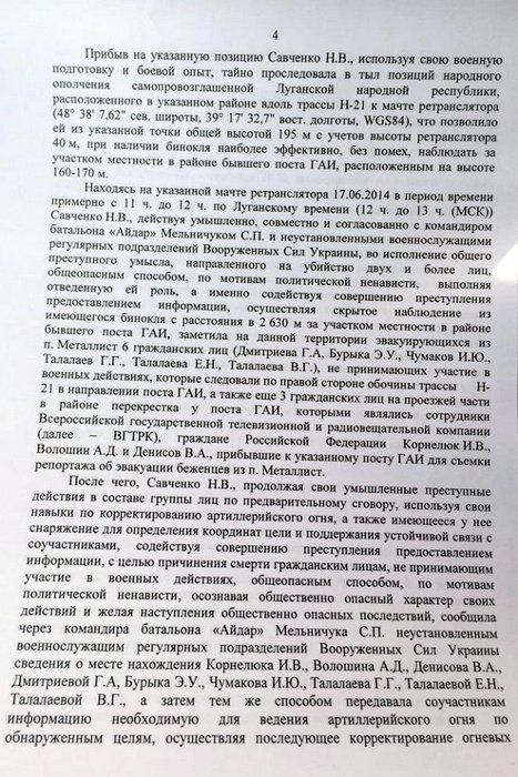 Опубликован полный текст окончательного обвинения Савченко