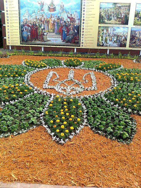 В Киеве появилась клумба-цветок с тризубом: фотофакт