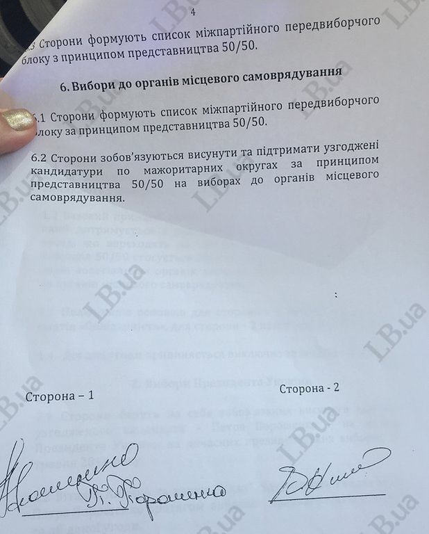 Конфиденциальное соглашение Порошенко-Кличко: текст документа