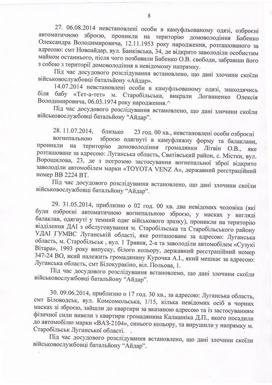 Москаль подав до ГПУ список злочинів "Айдара": документ