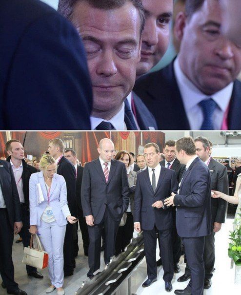 "Пока корабли бороздят просторы". Медведев впал в спячку на промышленной выставке: фотофакты