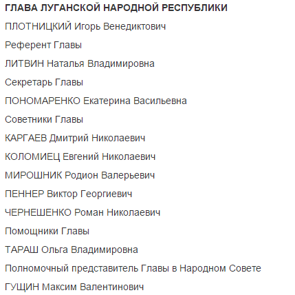 Вертикаль влади терористів "ЛНР": опубліковано поіменний список