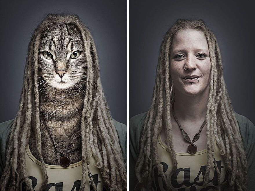 Люди-коти. Фотограф поставив поруч тварин та їхніх господарів