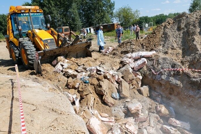 В России смешали с хлоркой и закопали 4 тонны санкционного сала: фотофакт