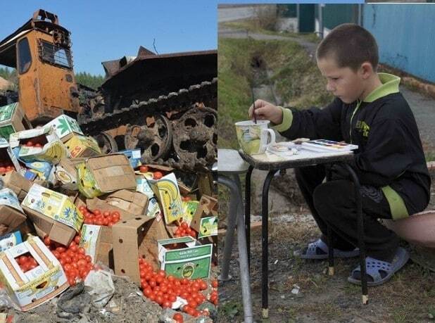 Поки кожен 9-й житель Землі страждає від голоду, в Росії спалюють продукти: порівняння в сильних фото