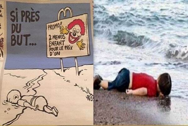 Убийственная "шутка": Сharlie Hebdo высмеял смерть сирийского мальчика. Фотофакт