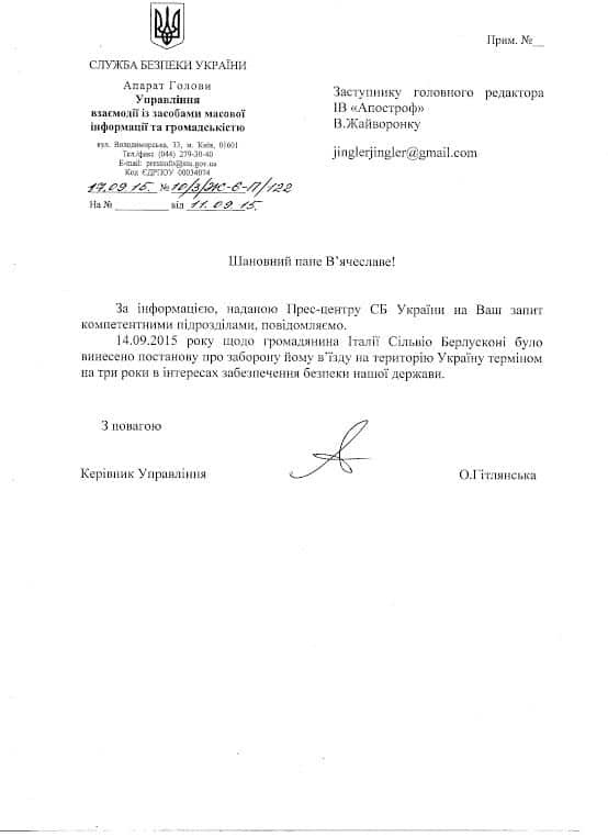 Берлускони стал персоной нон грата в Украине: опубликован документ