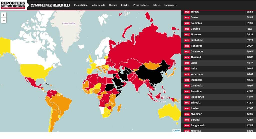 Украина опустилась в рейтинге свободы прессы